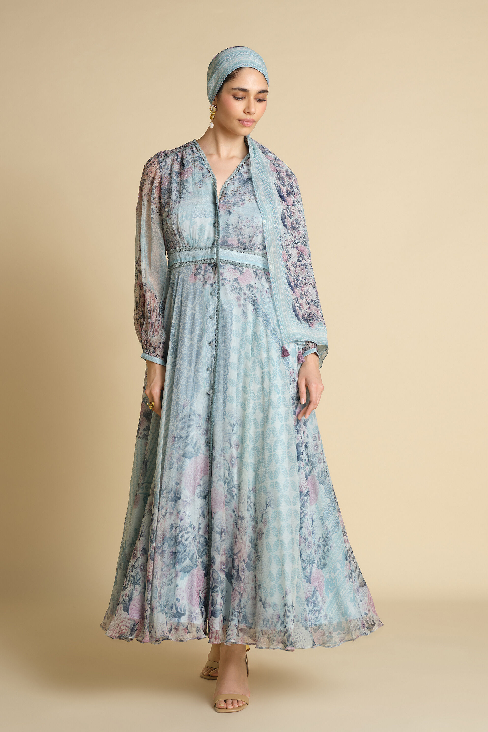 Juri Printed Stole - Powder Blue